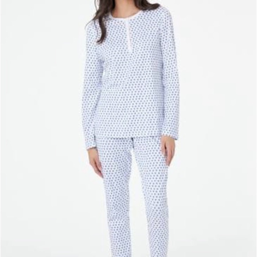 White and Blue Polka Dot Pajama Set
